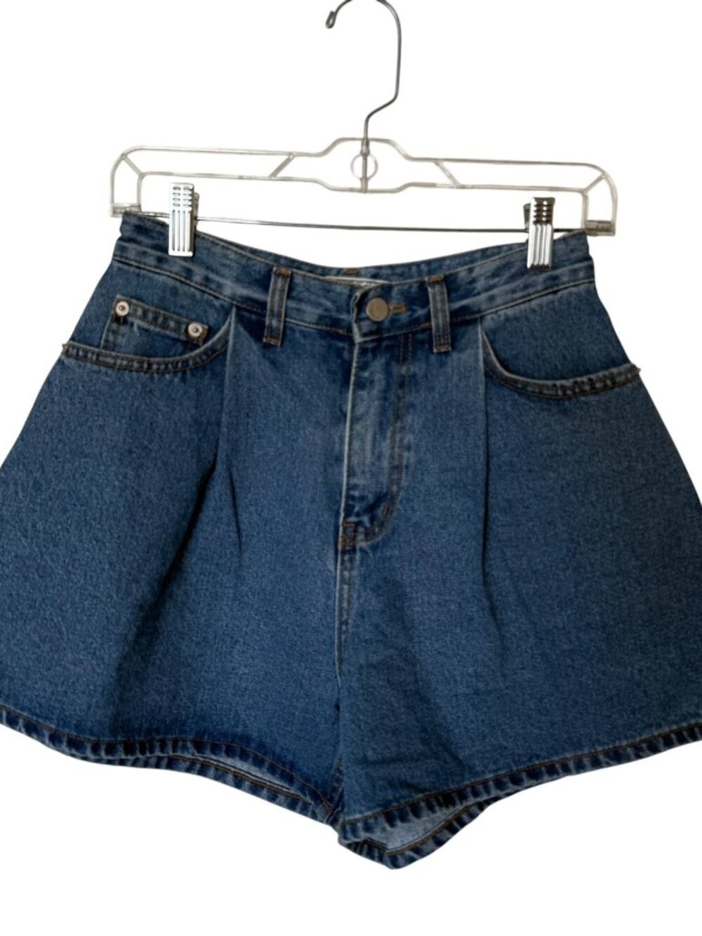 Women’s High Waist Pleated Denim Shorts Dark Wash Wide Leg Vintage Style